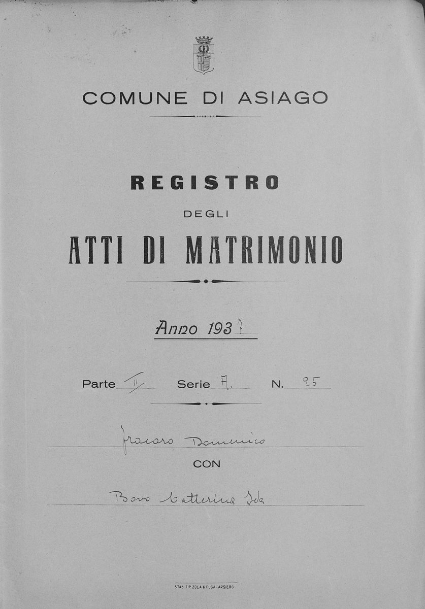 Registro degli atti di matrimonio del Comune di Asiago, 1937 — Parte II, Serie A, n. 25