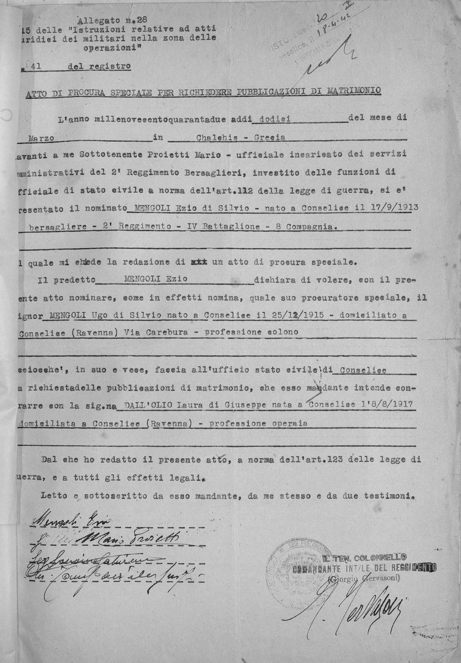 Atto di procura speciale, Calcide, 12 marzo 1942